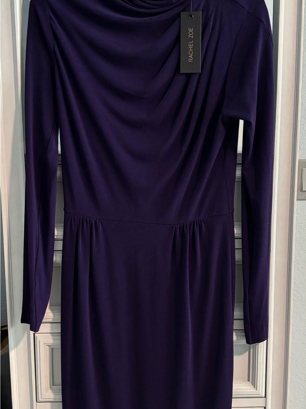 Rachel Zoe Deep Plum Long Sleeve Draped Neck Dress